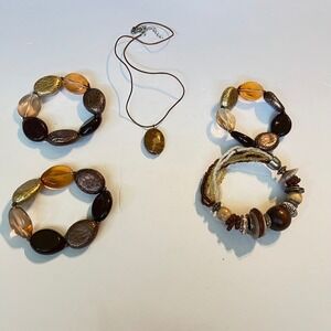 Boho Jewelry Set: Necklace and Beaded Bracelets - Earth‎ Tones